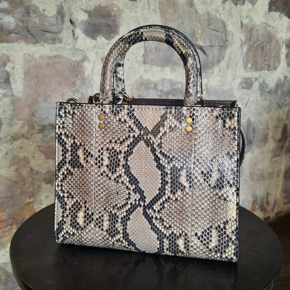Coach Snakeskin Shoulder Bag in Black and Tan - Picture 3 of 11